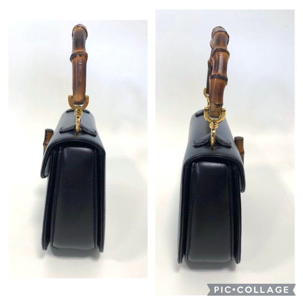 Gucci GG Bamboo 1947 Vintage Shoulder Bag Purse Black Leather Handle - Picture 5 of 15